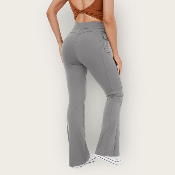 Halara High Waisted Flare Cargo Pants Small Gray Button Pocket Retro Minimalist - Picture 7 of 10